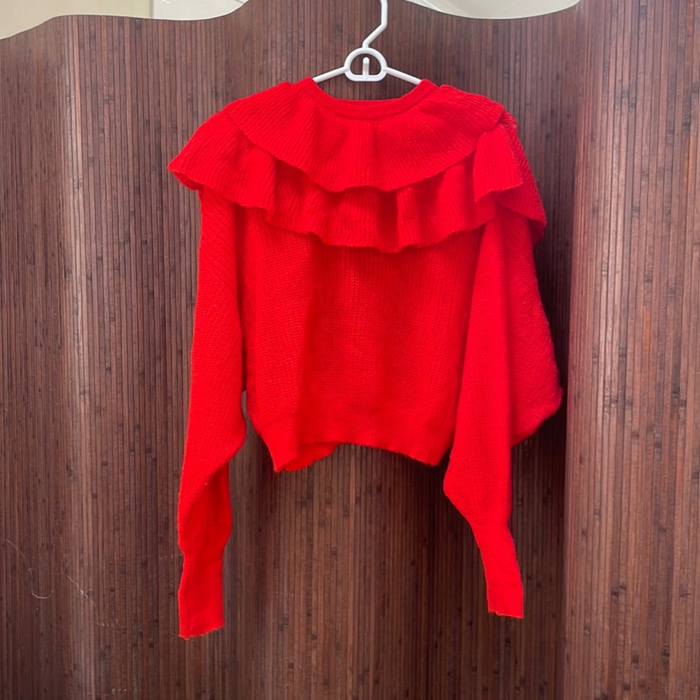 Red Zara sweater with ruffle details - Picture 1 of 3